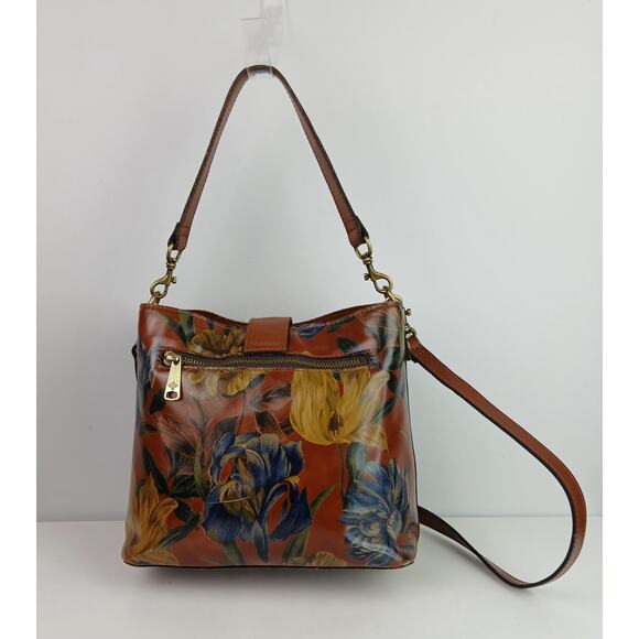 Patricia Nash Leather Irving Flap-Over Handbag Distressed English Garden Brown - Picture 5 of 10